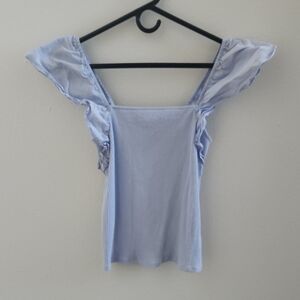 a new day Light Blue Ruffle Sleeve Blouse